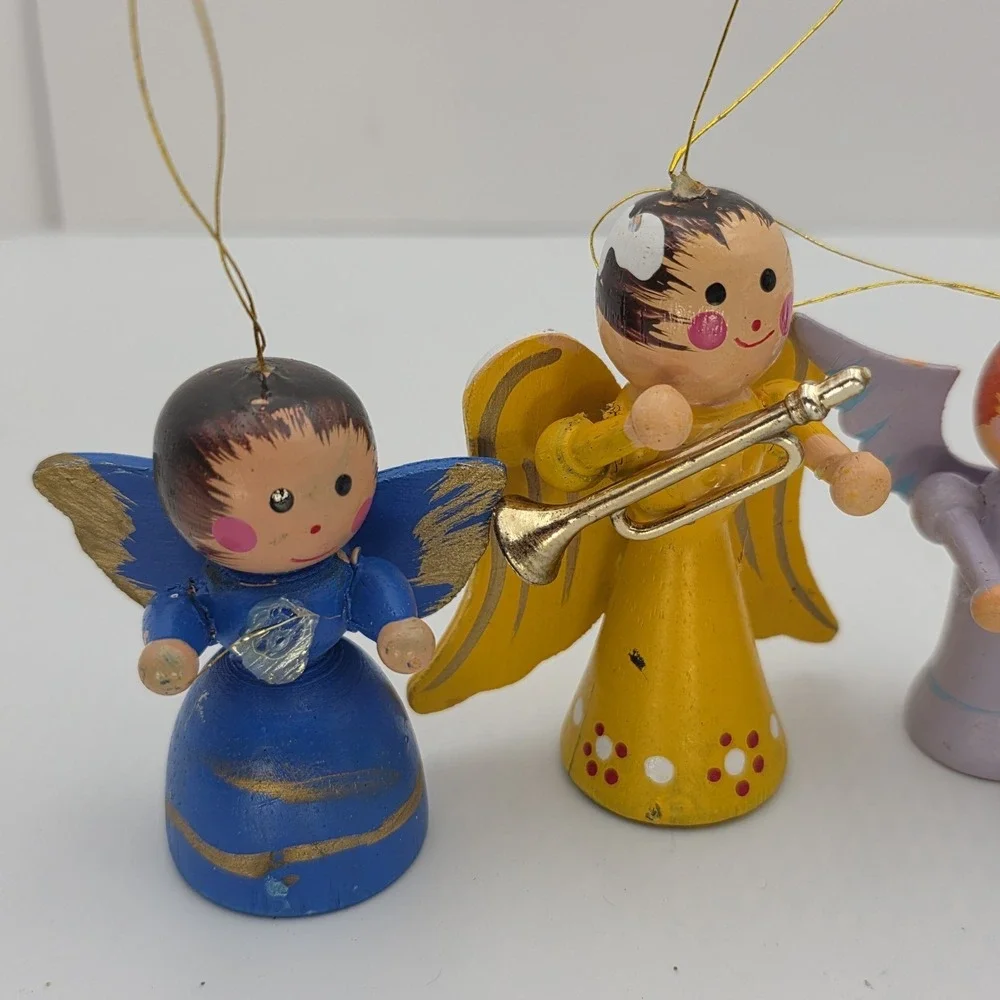 VTG Wood Angel Ornament Lot Hand Painted‎ Christmas Choir Missing Instruments